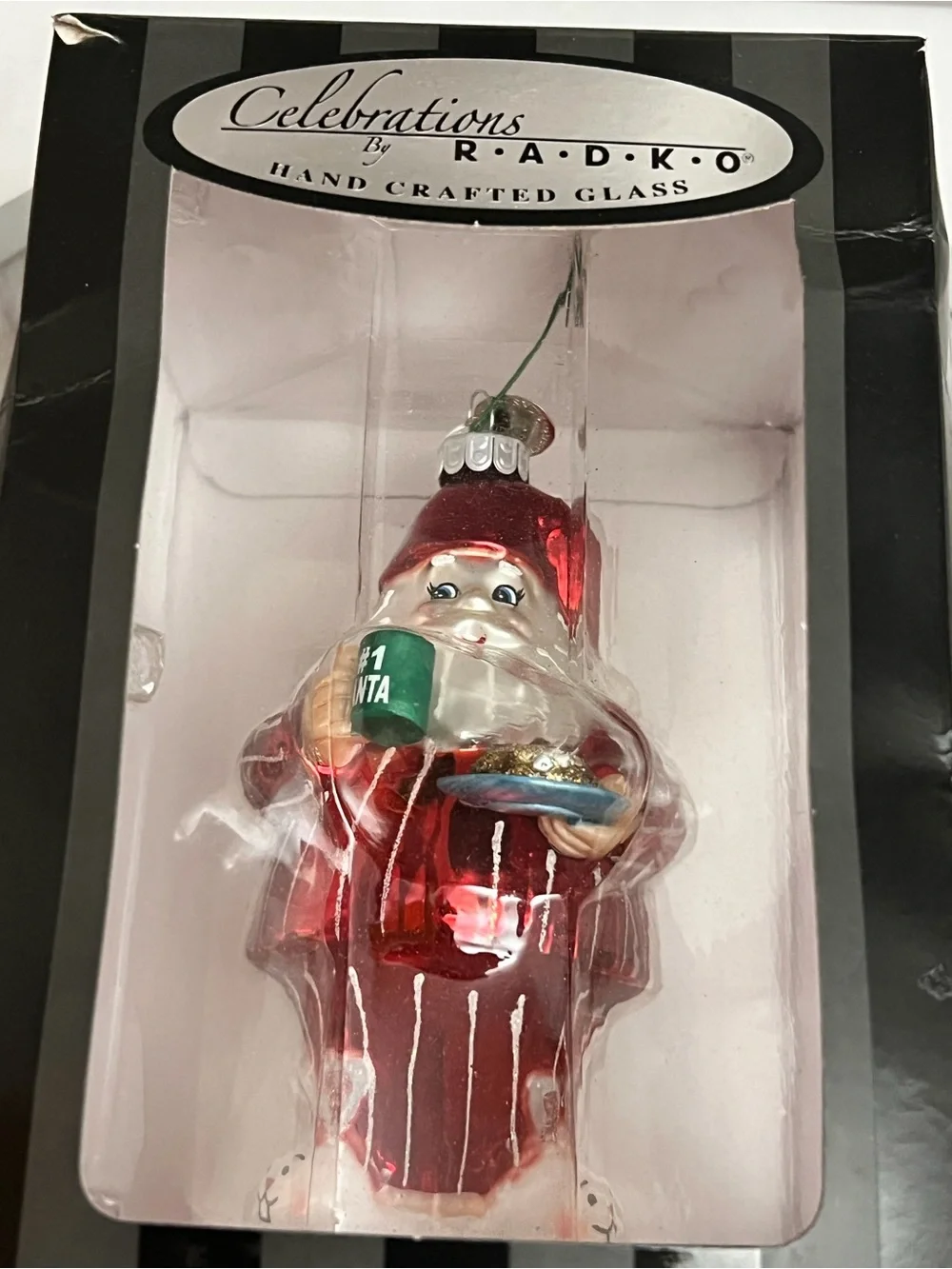 Celebrations By Radko Santa TV Dinner Handcrafted Glass Christmas Ornament Box